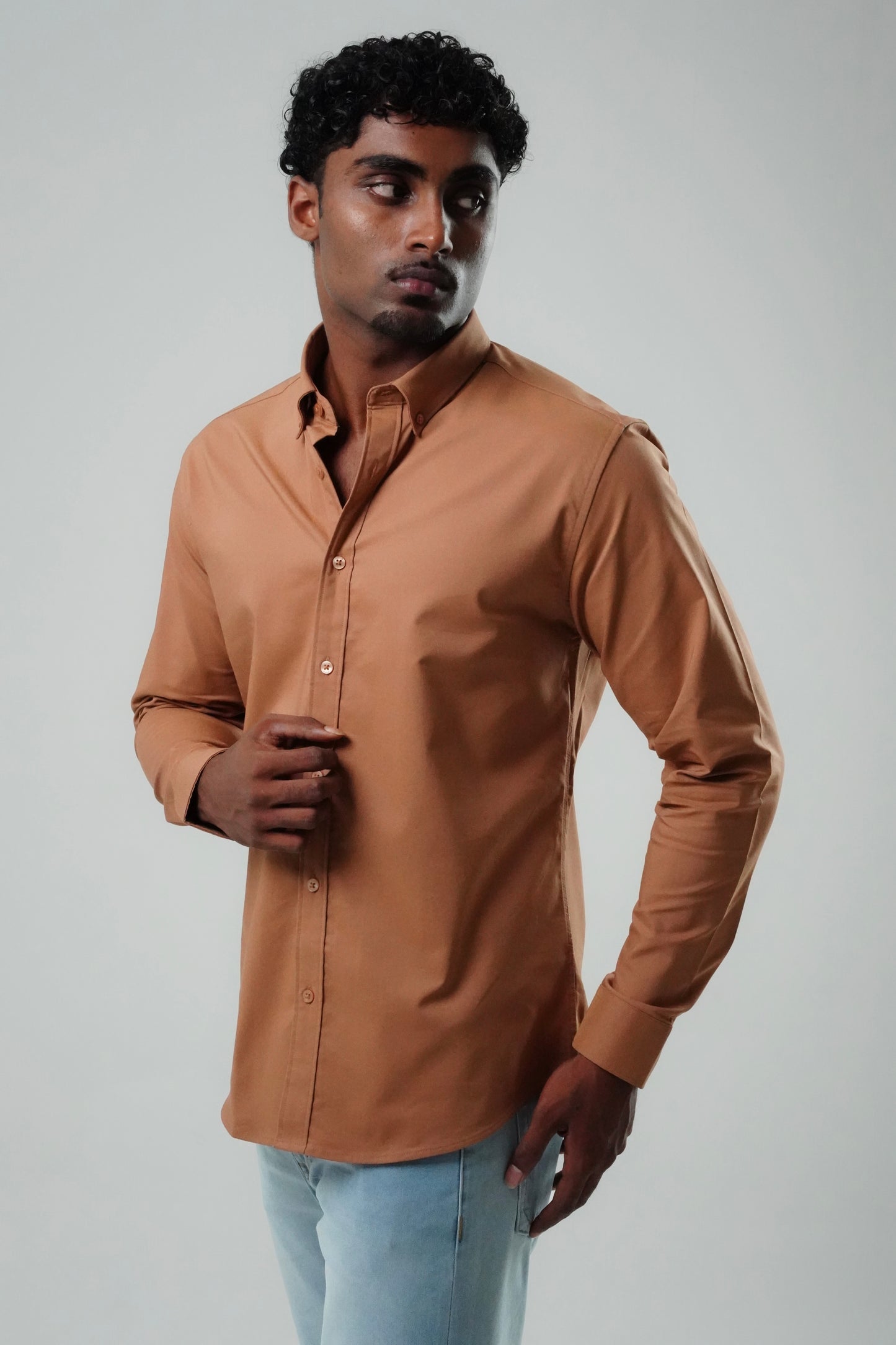 Caramel Brown Poly Lycra Regular Fit Shirt