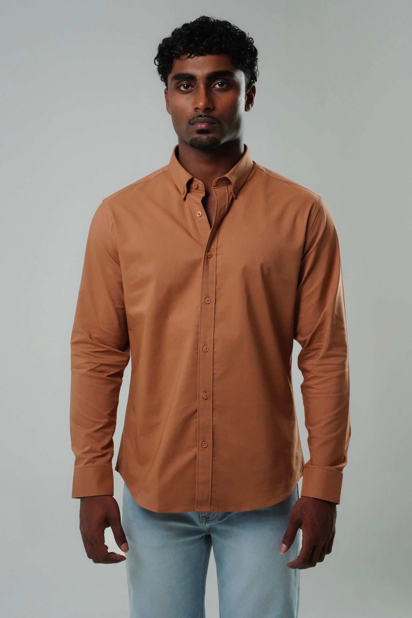 Caramel Brown Poly Lycra Regular Fit Shirt