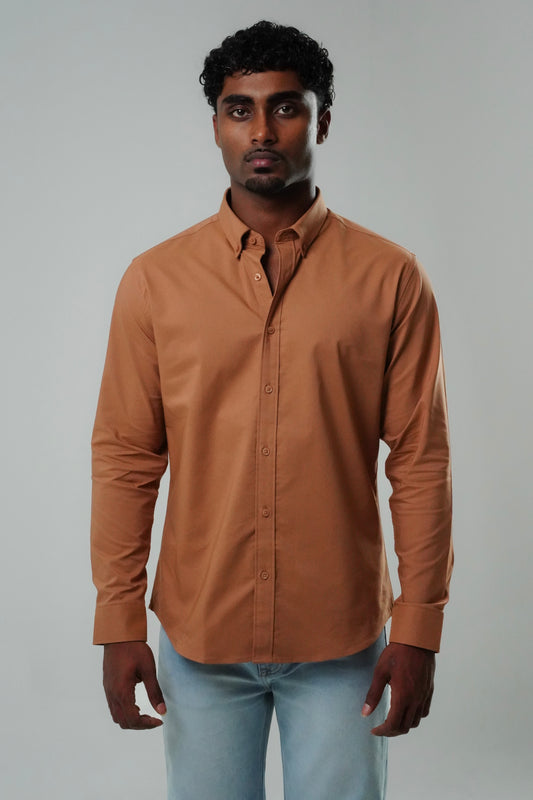 Caramel Brown Poly Lycra Regular Fit Shirt