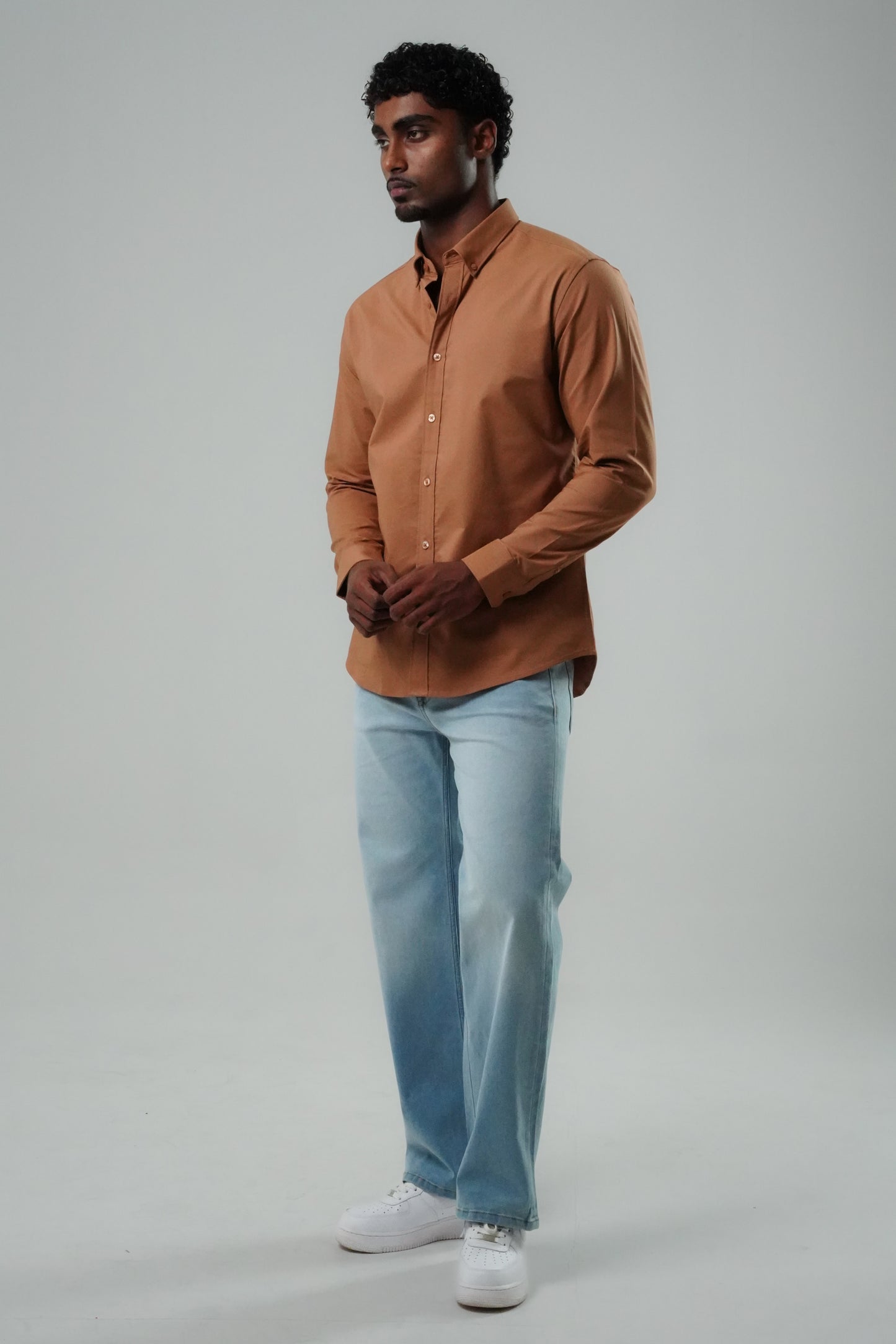 Caramel Brown Poly Lycra Regular Fit Shirt