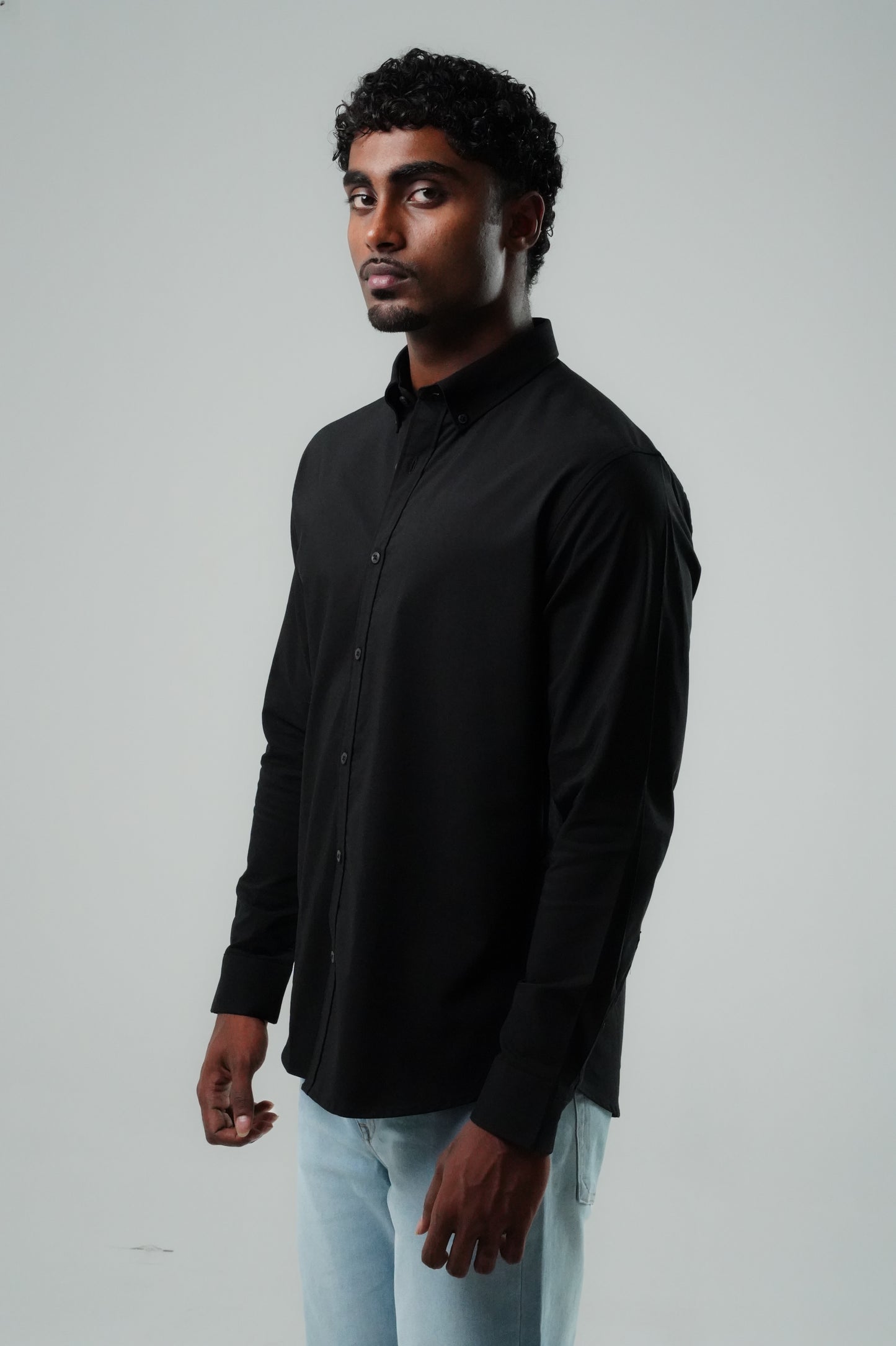 Black Poly Lycra Regular Fit Shirt