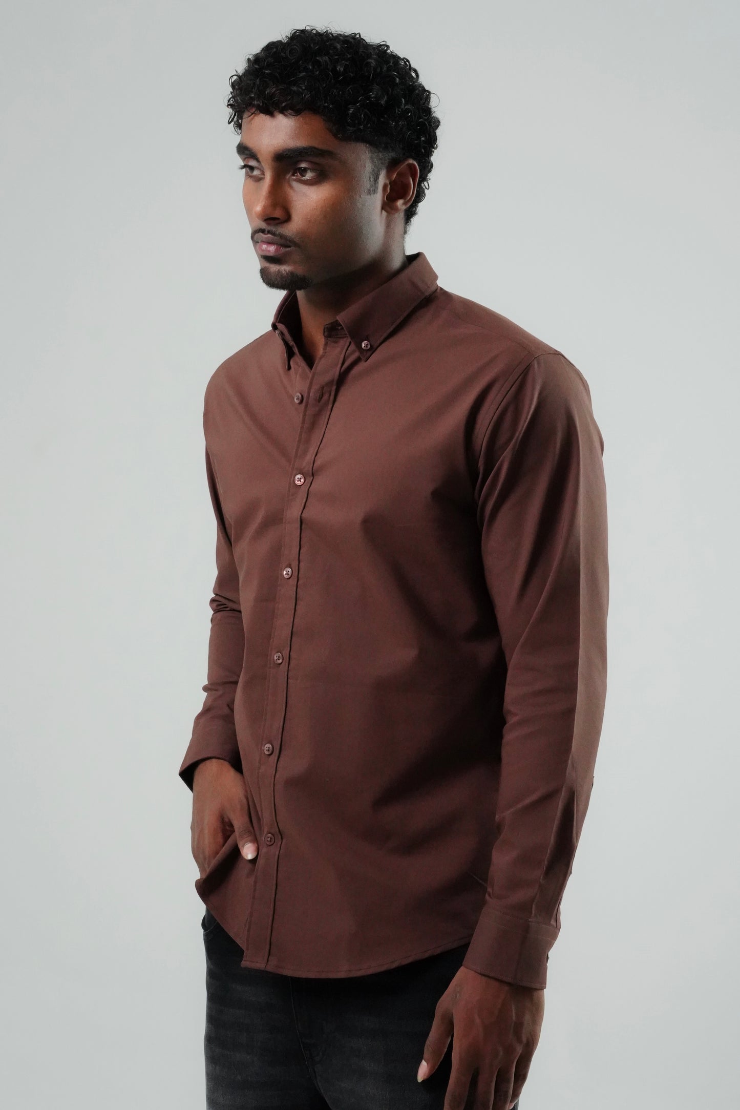 Coffee Brown Poly Lycra Regular Fit Shirt