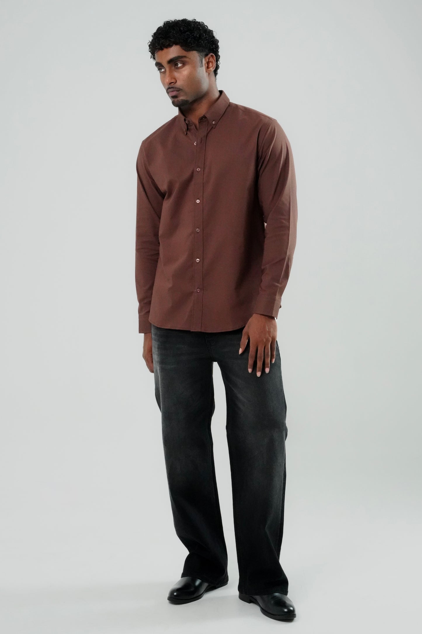Coffee Brown Poly Lycra Regular Fit Shirt