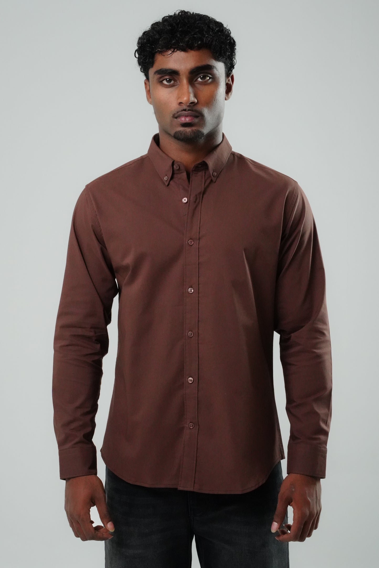 Coffee Brown Poly Lycra Regular Fit Shirt