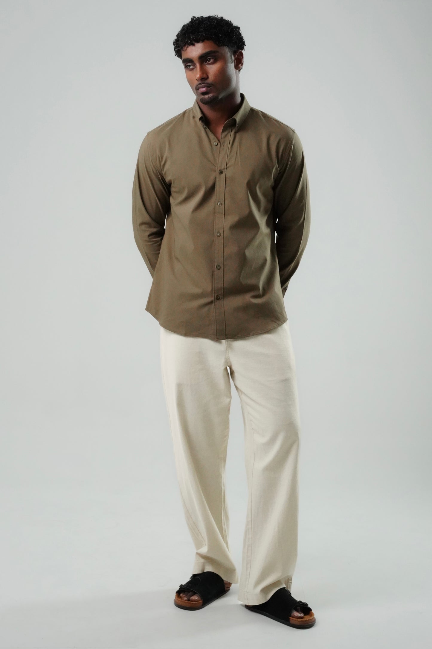 Earth Brown Poly Lycra Regular Fit Shirt