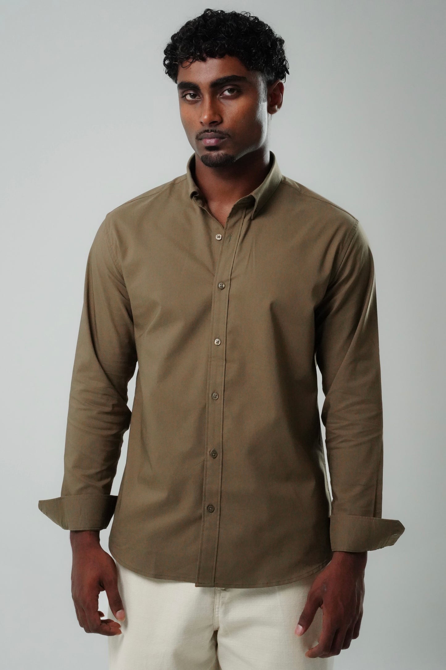 Earth Brown Poly Lycra Regular Fit Shirt