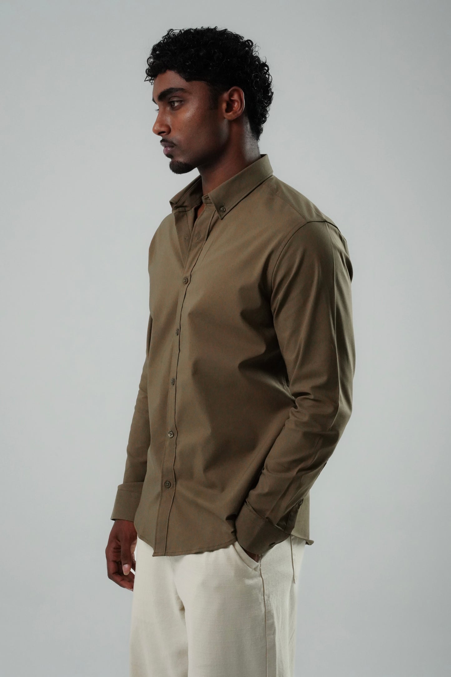 Earth Brown Poly Lycra Regular Fit Shirt