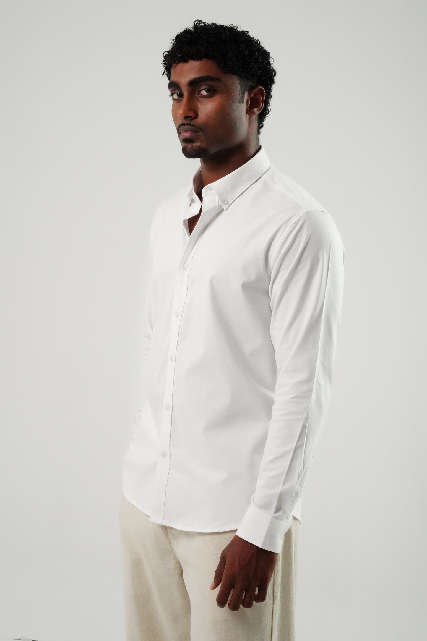 White Poly Lycra Regular Fit Shirt