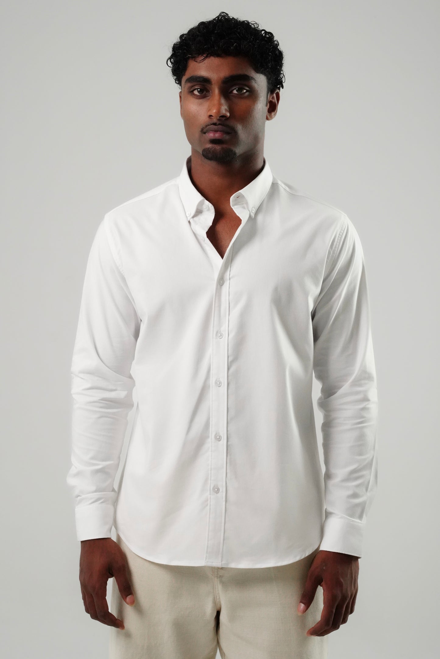 White Poly Lycra Regular Fit Shirt