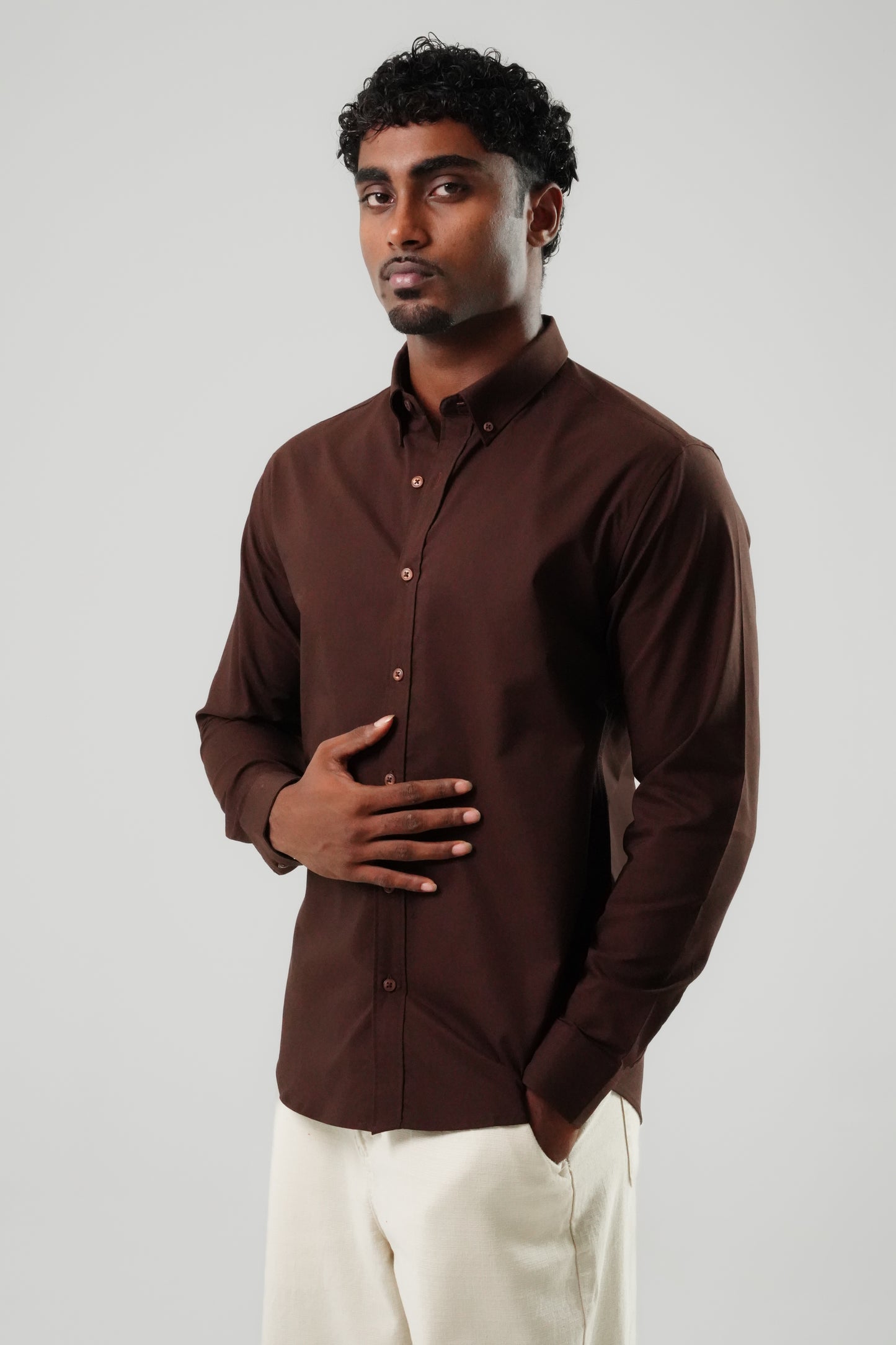 Espresso Brown Poly Lycra Regular Fit Shirt