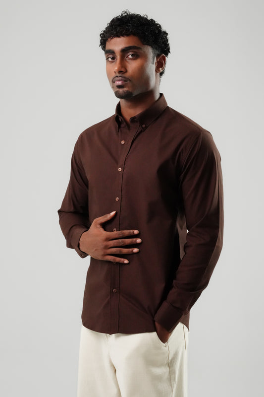 Espresso Brown Poly Lycra Regular Fit Shirt