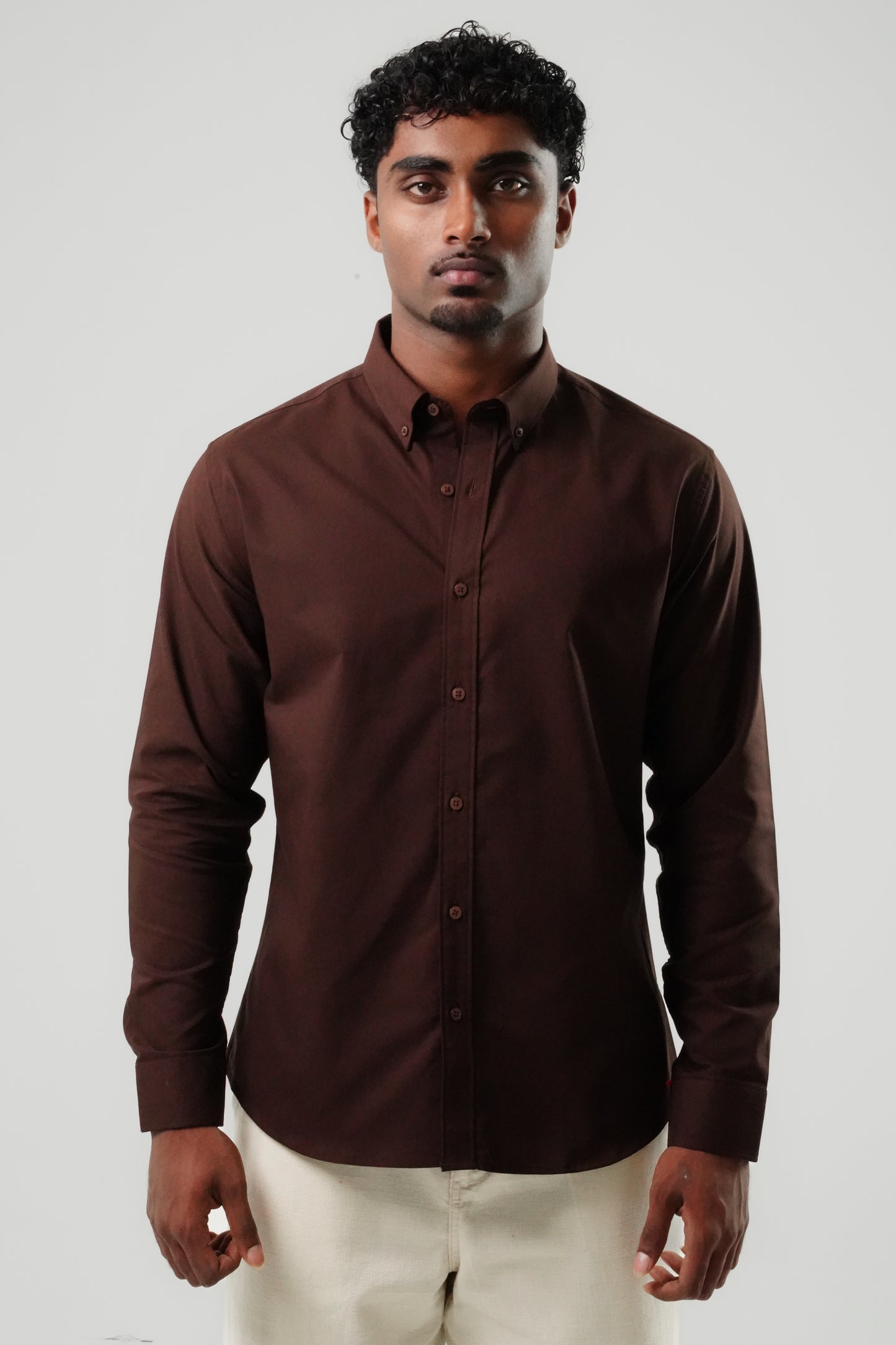 Espresso Brown Poly Lycra Regular Fit Shirt
