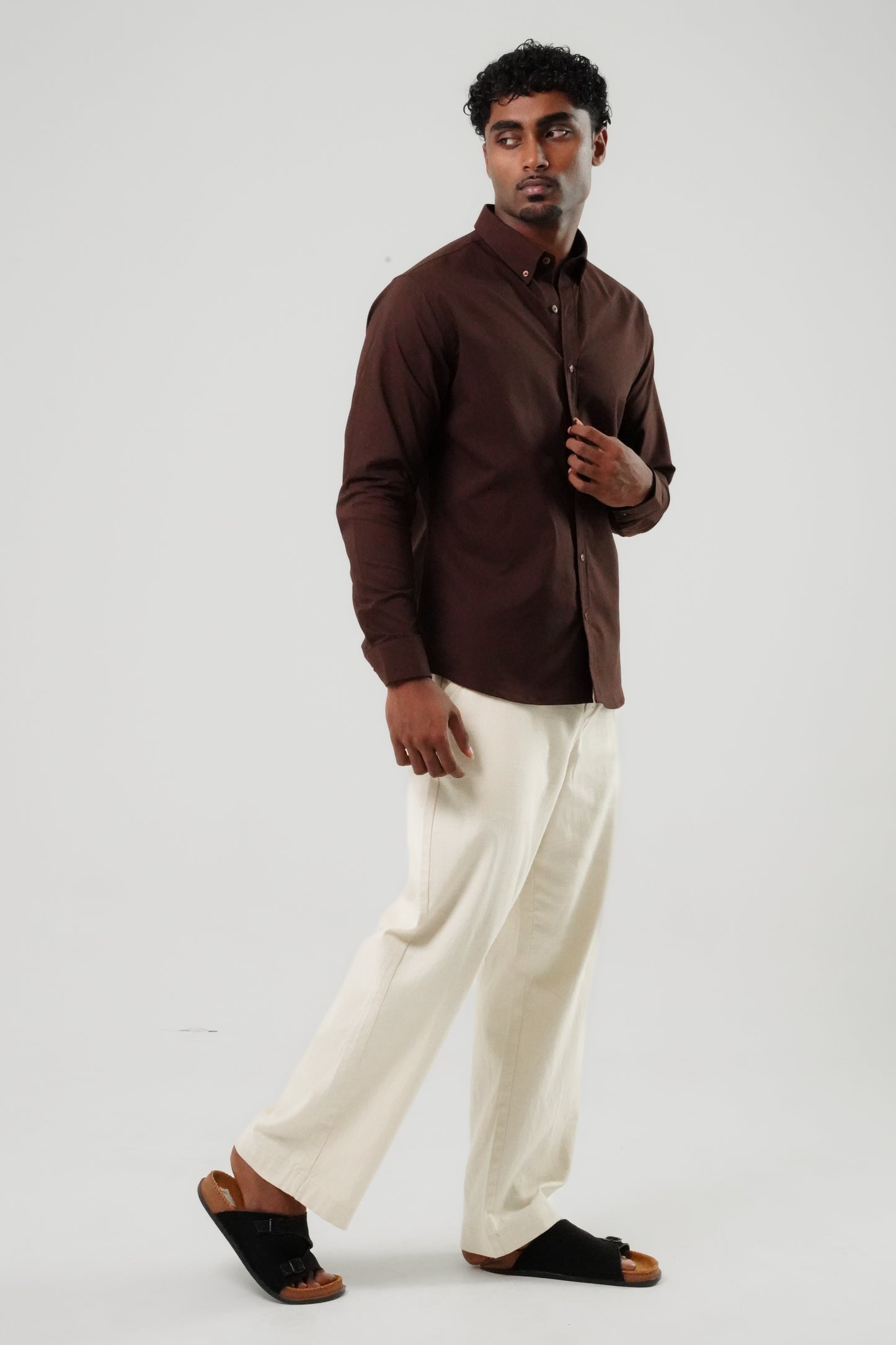 Espresso Brown Poly Lycra Regular Fit Shirt