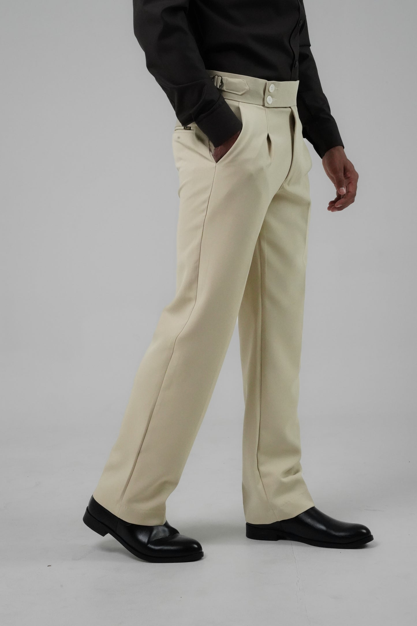 Pleated Light Beige Gurkha Straight fit Trousers