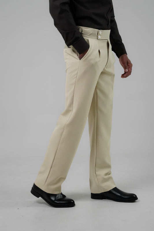 Pleated Light Beige Gurkha Straight fit Trousers
