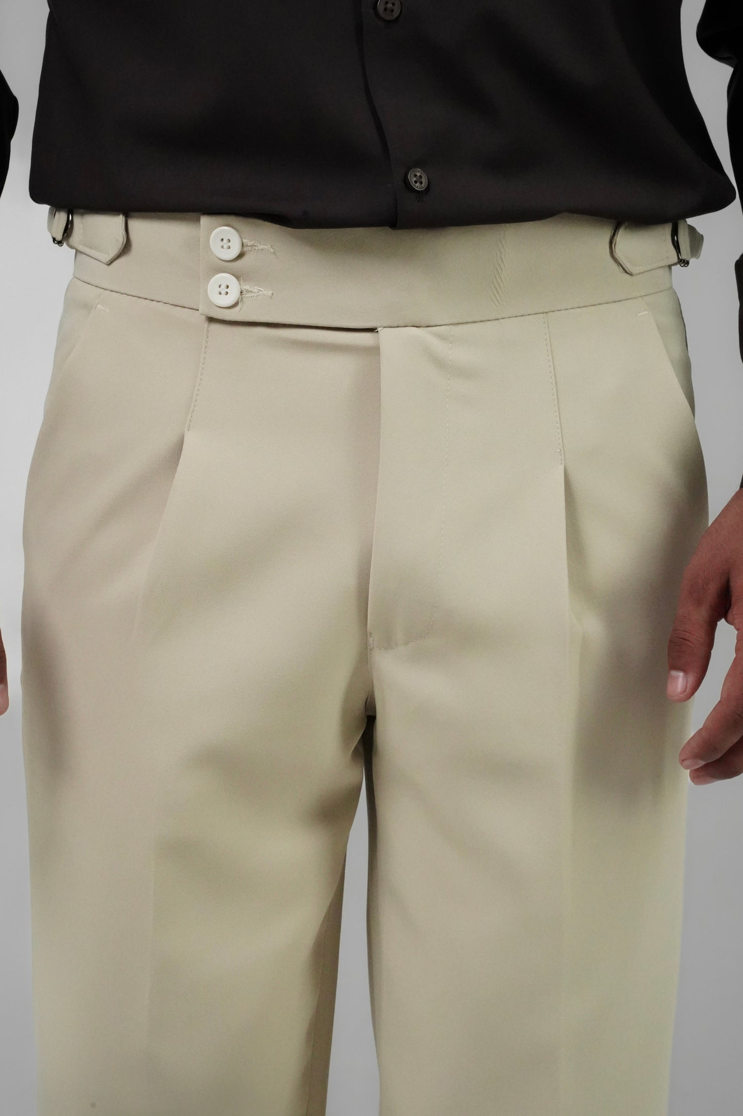 Pleated Light Beige Gurkha Straight fit Trousers