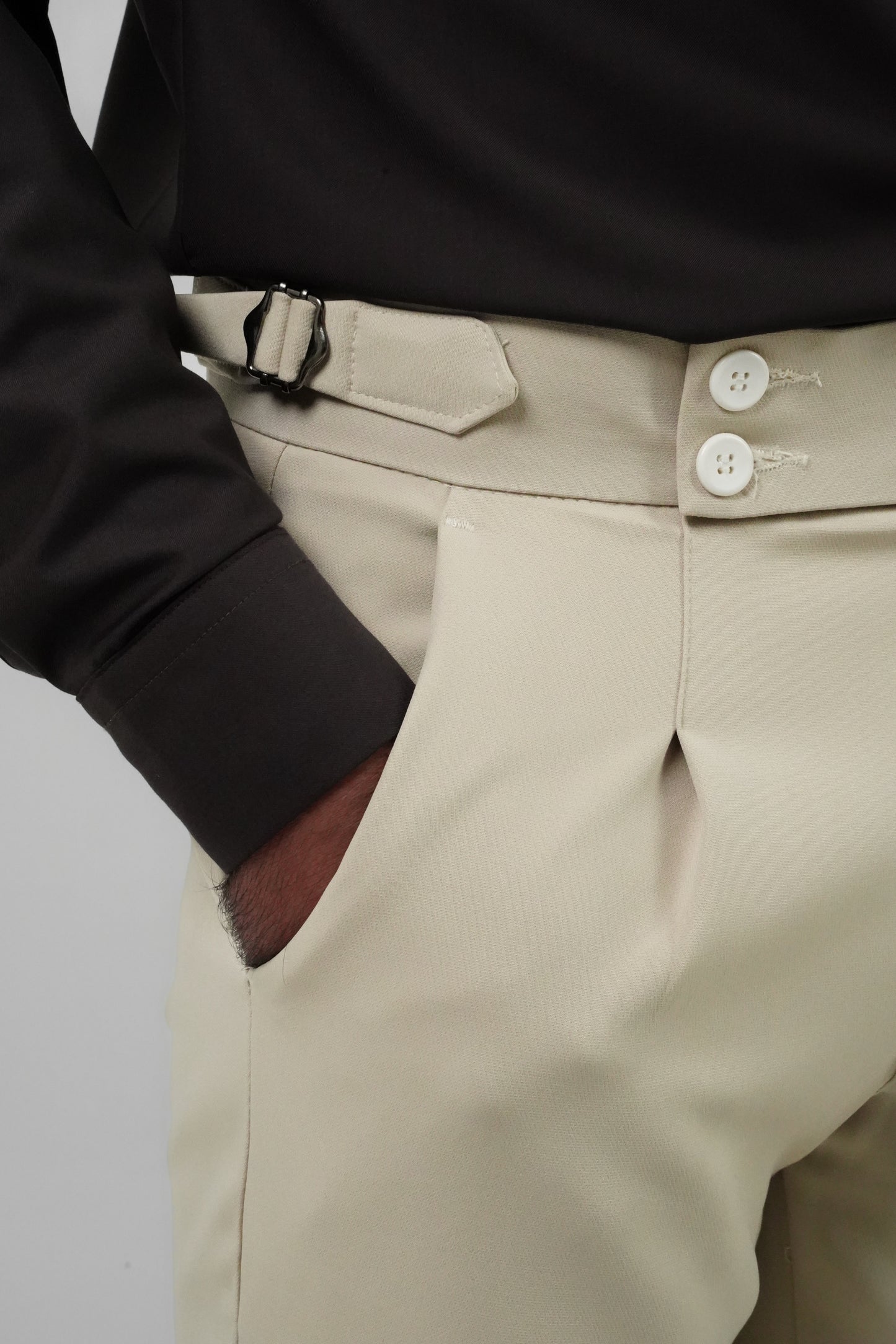 Pleated Light Beige Gurkha Straight fit Trousers