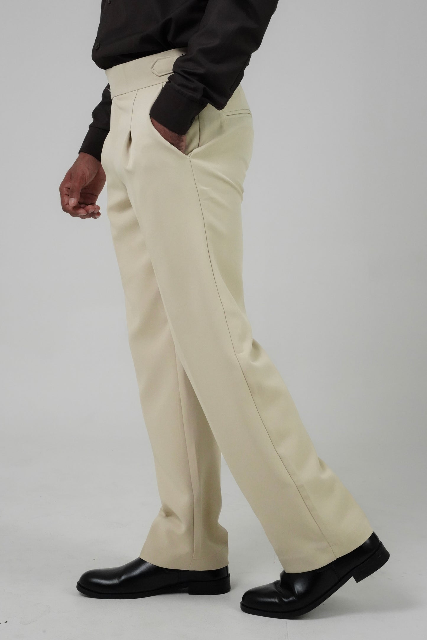 Pleated Light Beige Gurkha Straight fit Trousers