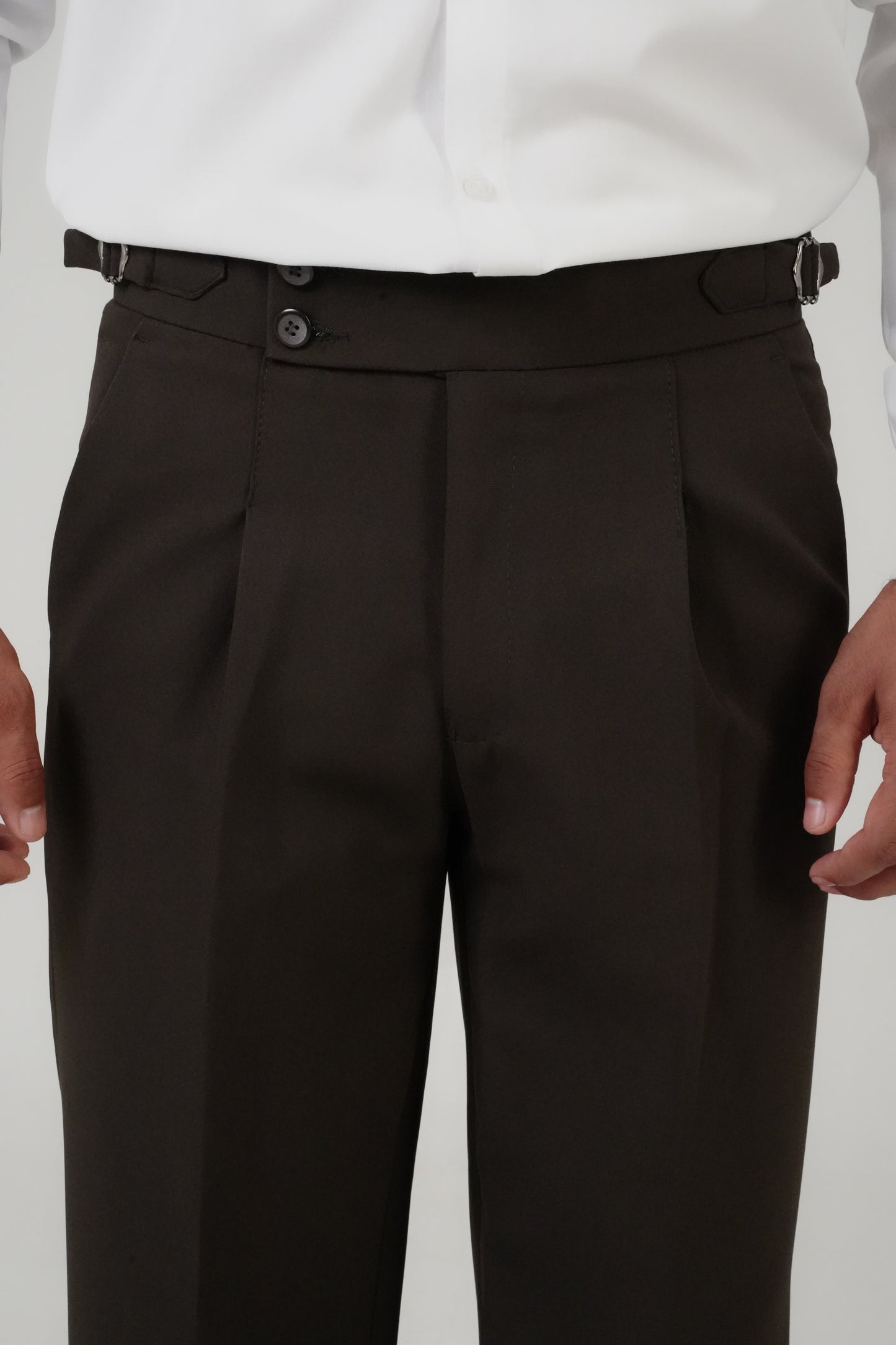 Pleated Brown Gurkha Straight fit Trousers