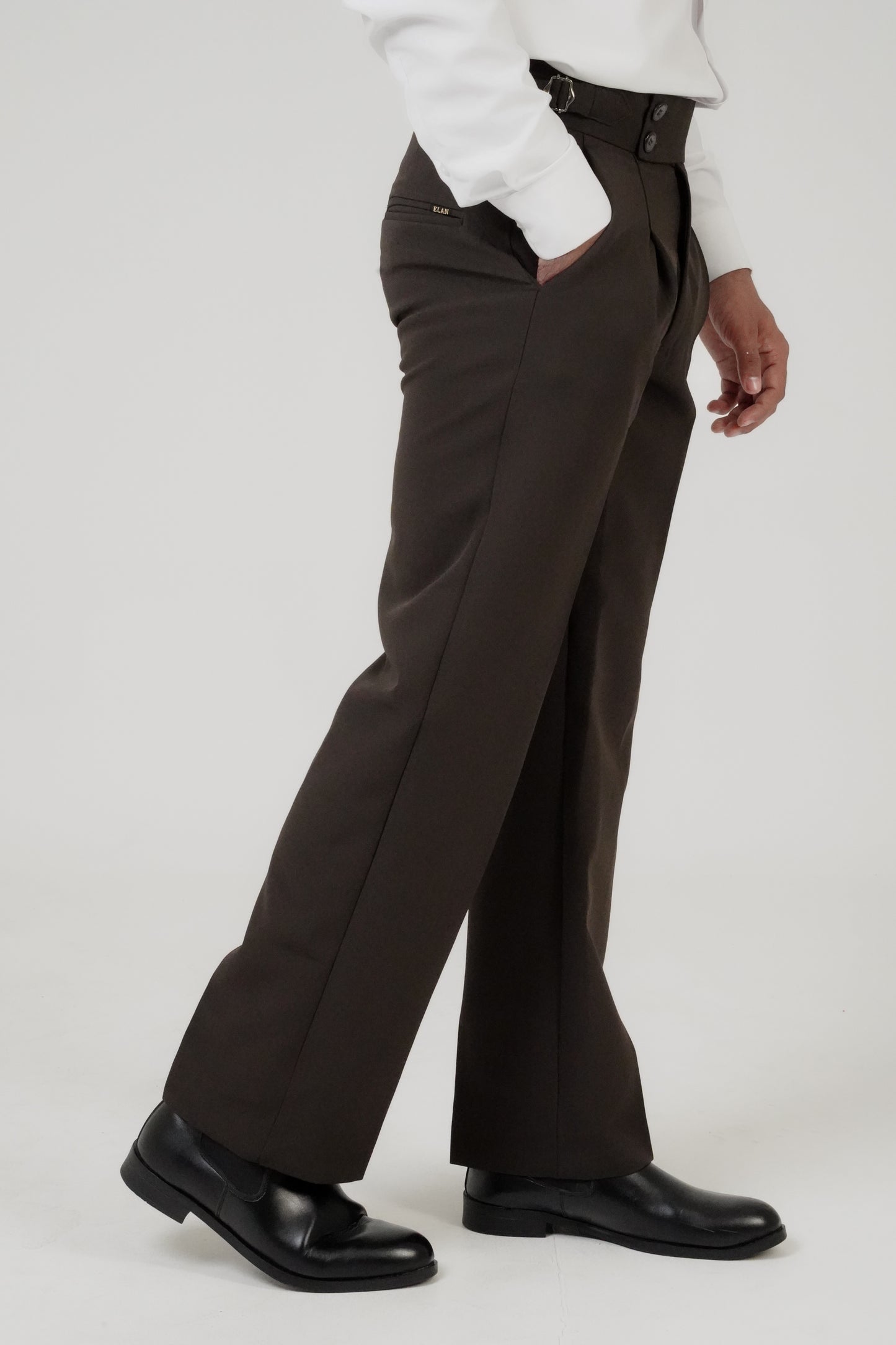 Pleated Brown Gurkha Straight fit Trousers