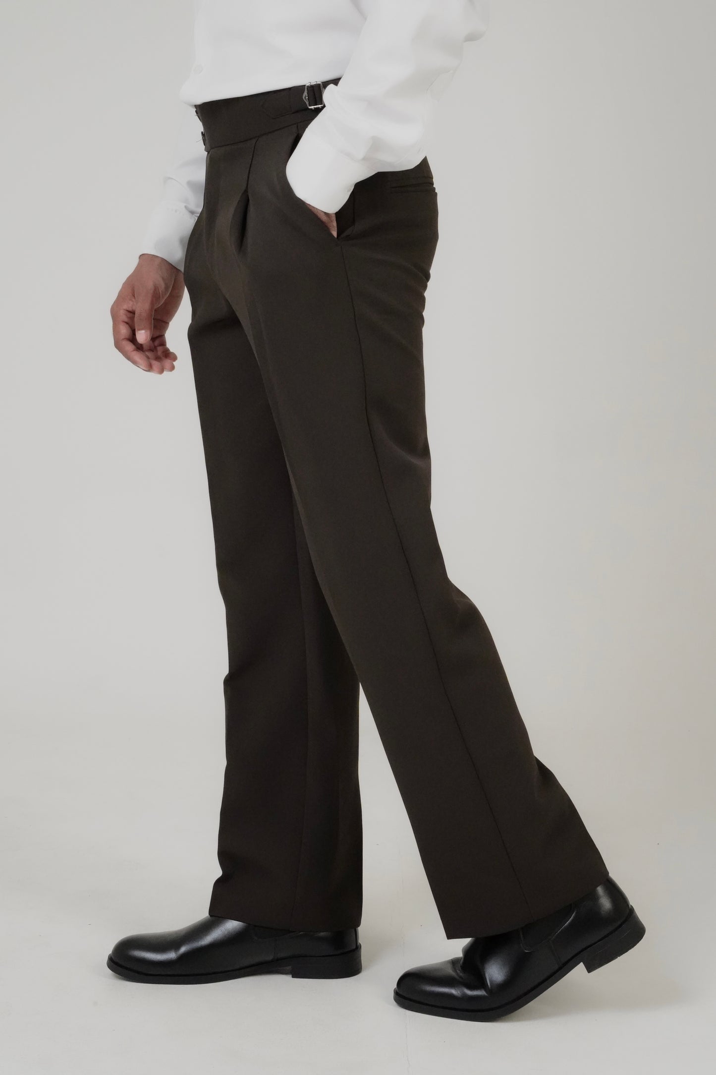 Pleated Brown Gurkha Straight fit Trousers