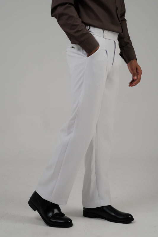 Pleated White Gurkha Straight fit Trousers