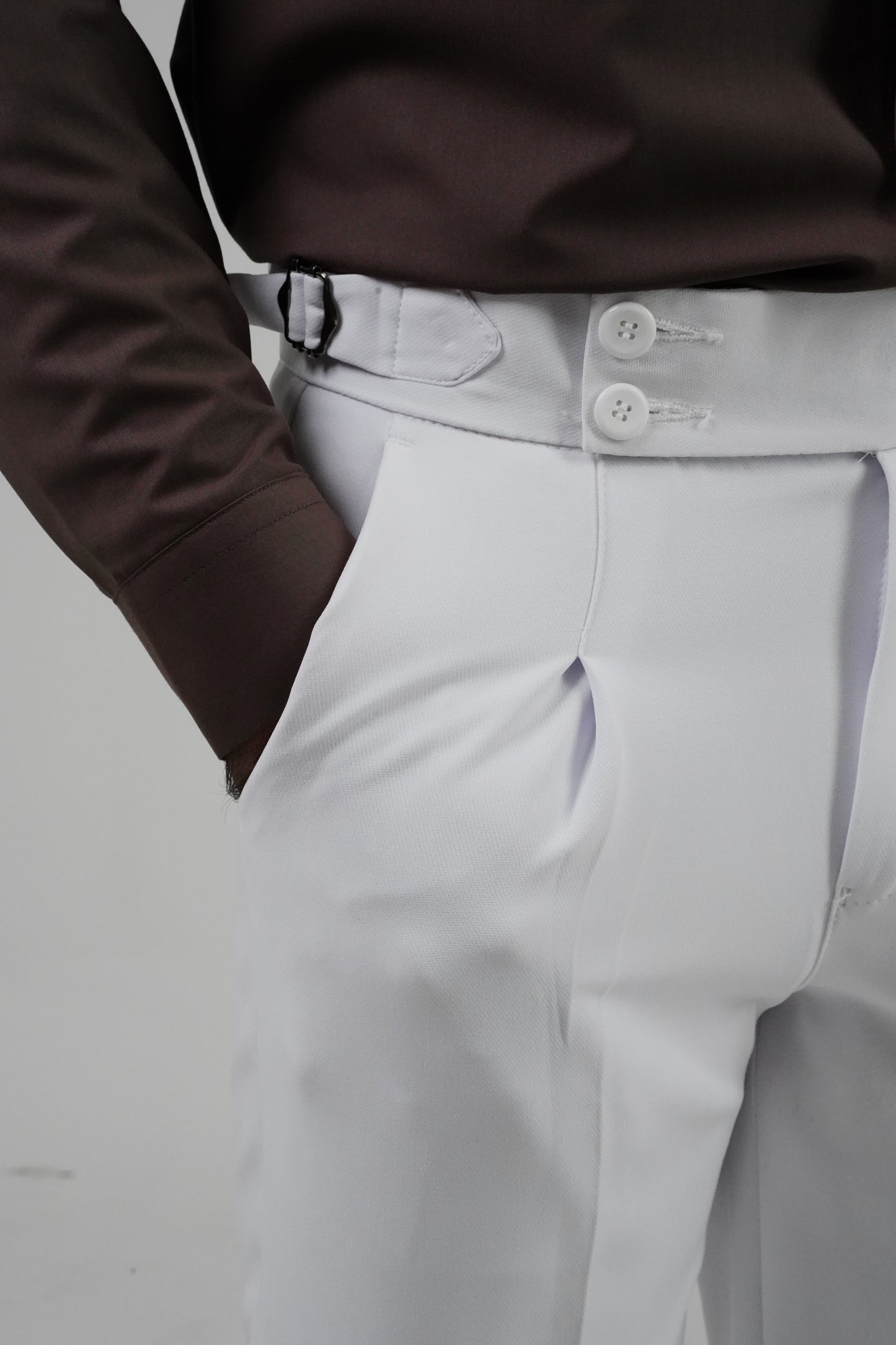 Pleated White Gurkha Straight fit Trousers