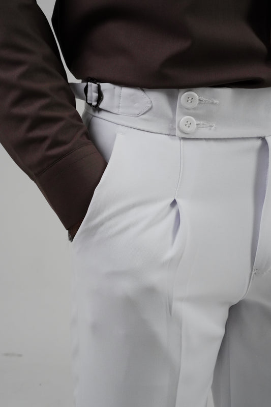 Pleated White Gurkha Straight fit Trousers