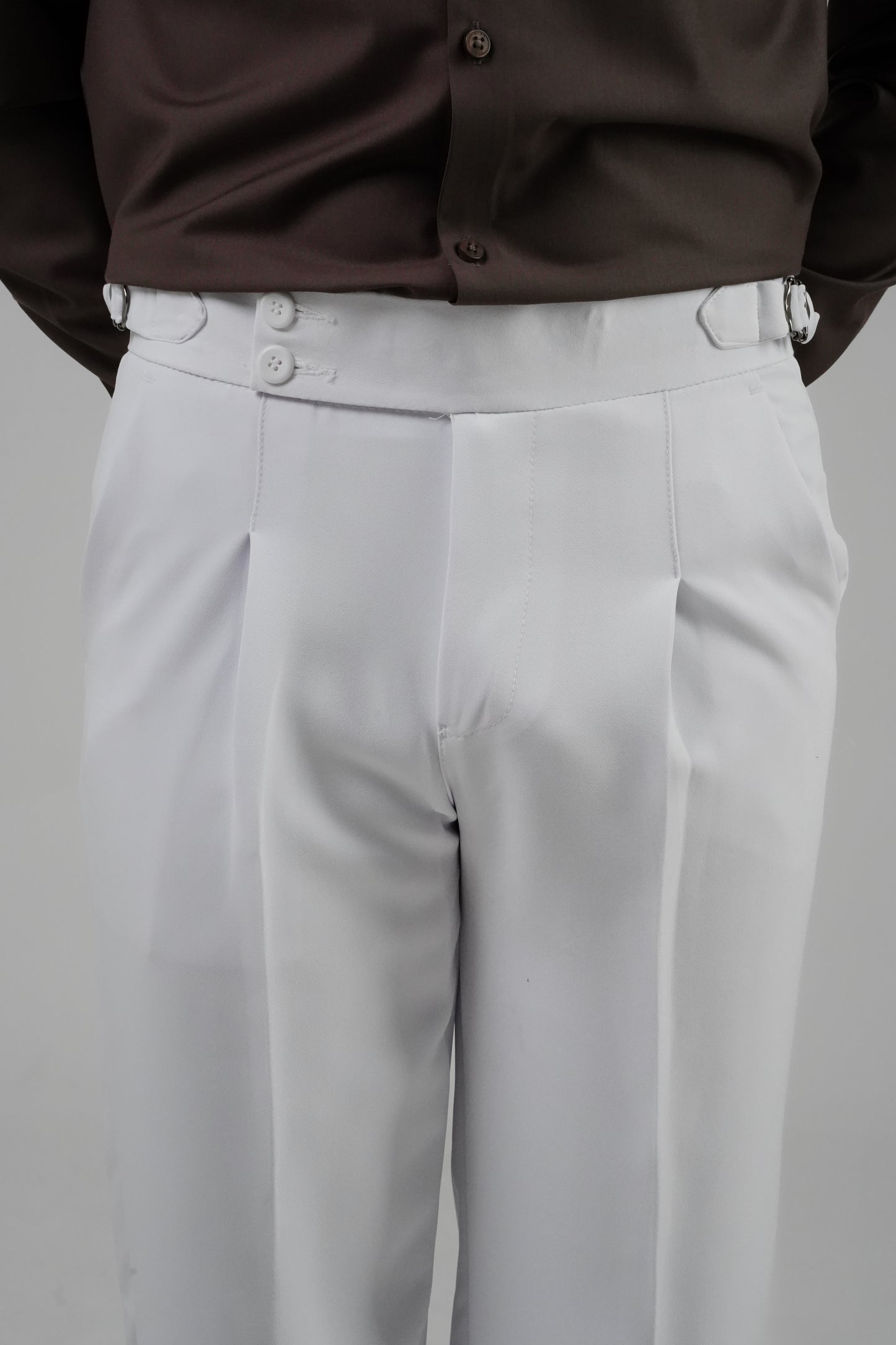 Pleated White Gurkha Straight fit Trousers