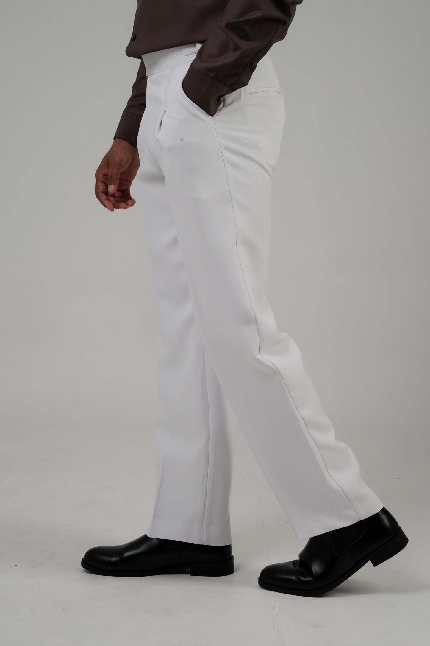 Pleated White Gurkha Straight fit Trousers