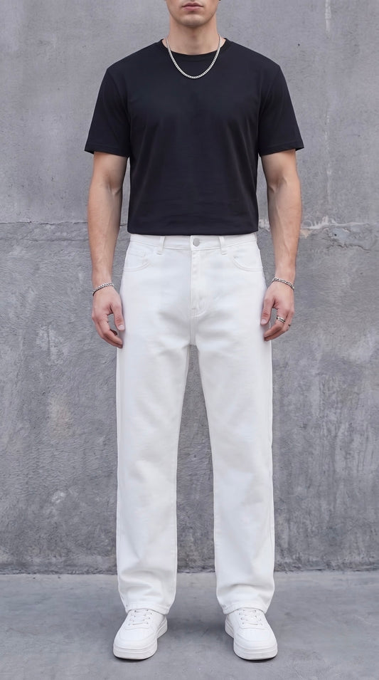 White Straight Fit Denim