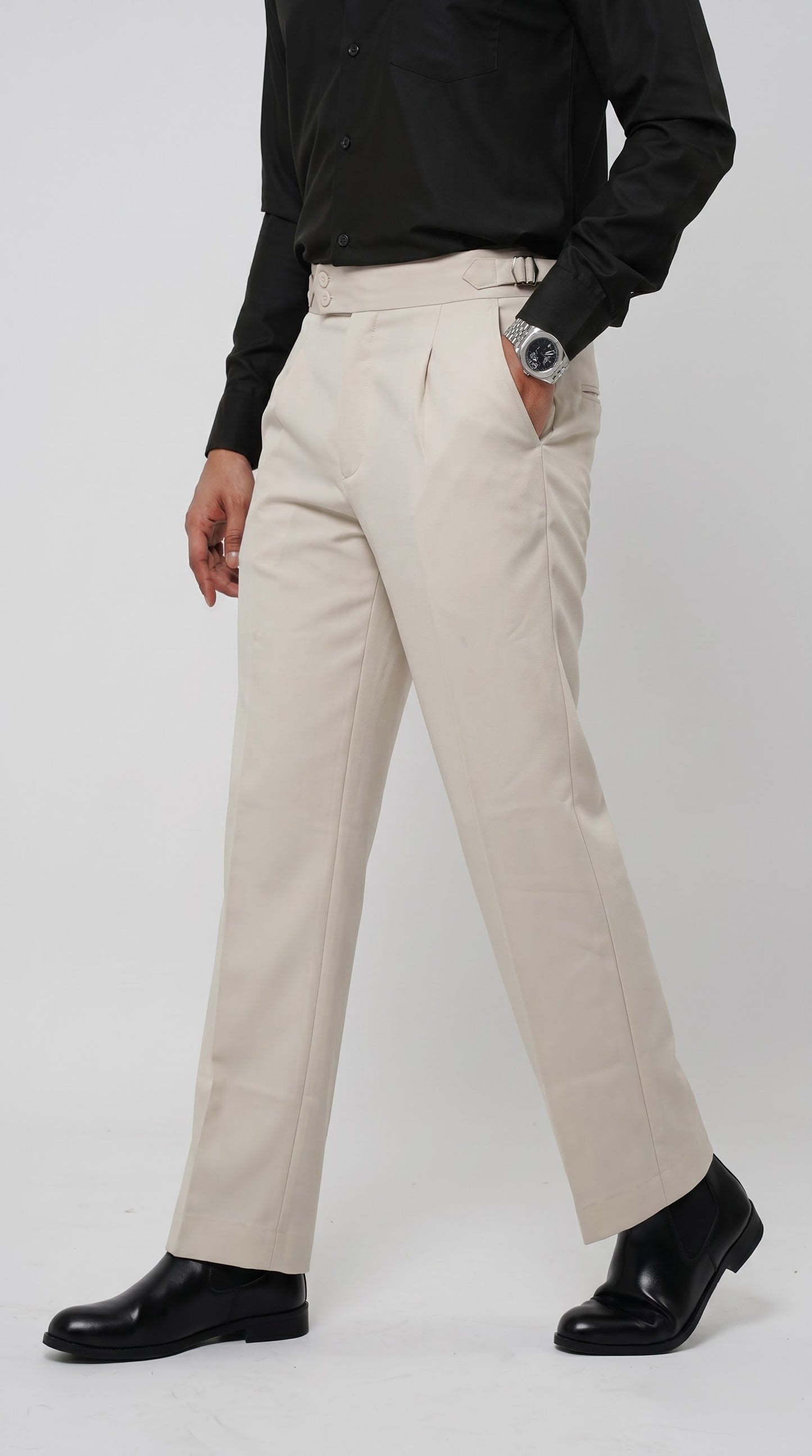 Pleated Ivory Gurkha Straight fit Trousers