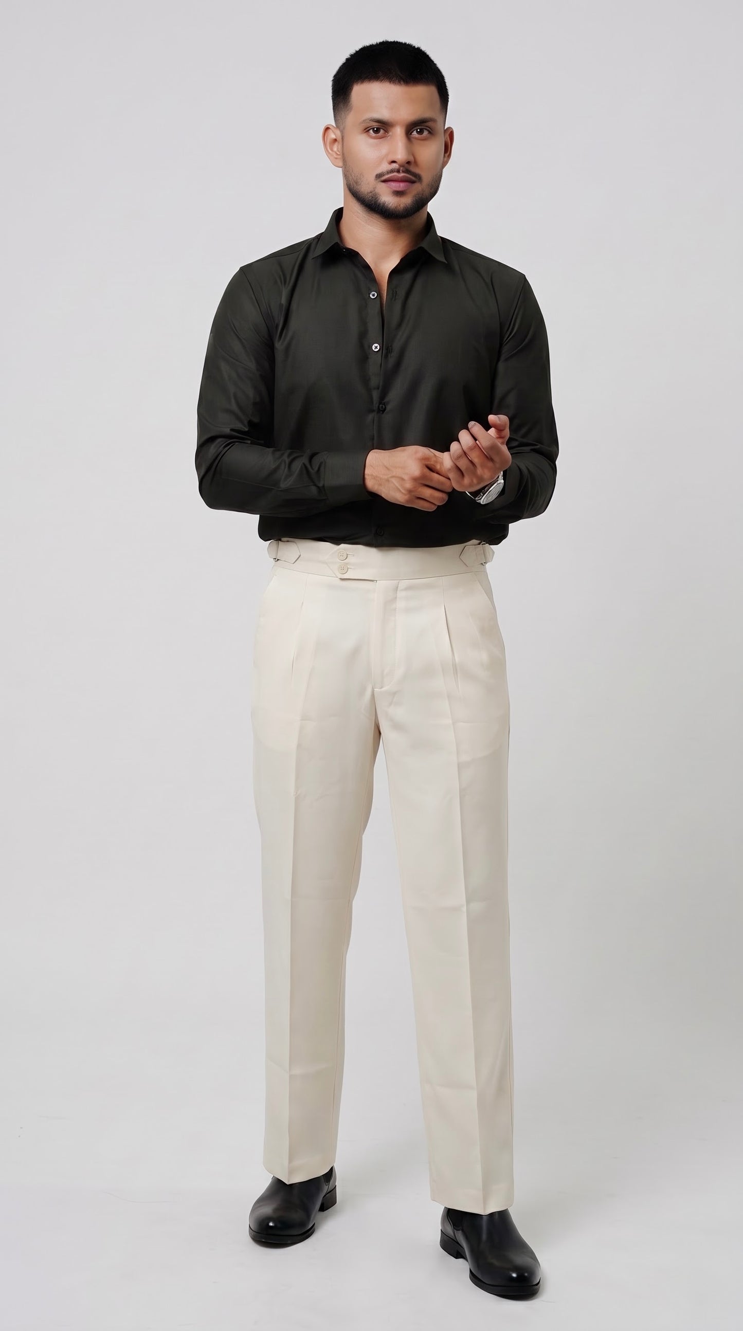 Pleated Ivory Gurkha Straight fit Trousers