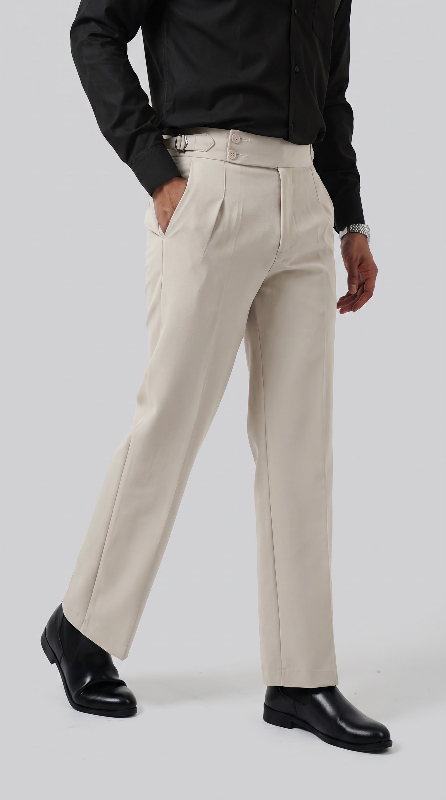 Pleated Ivory Gurkha Straight fit Trousers