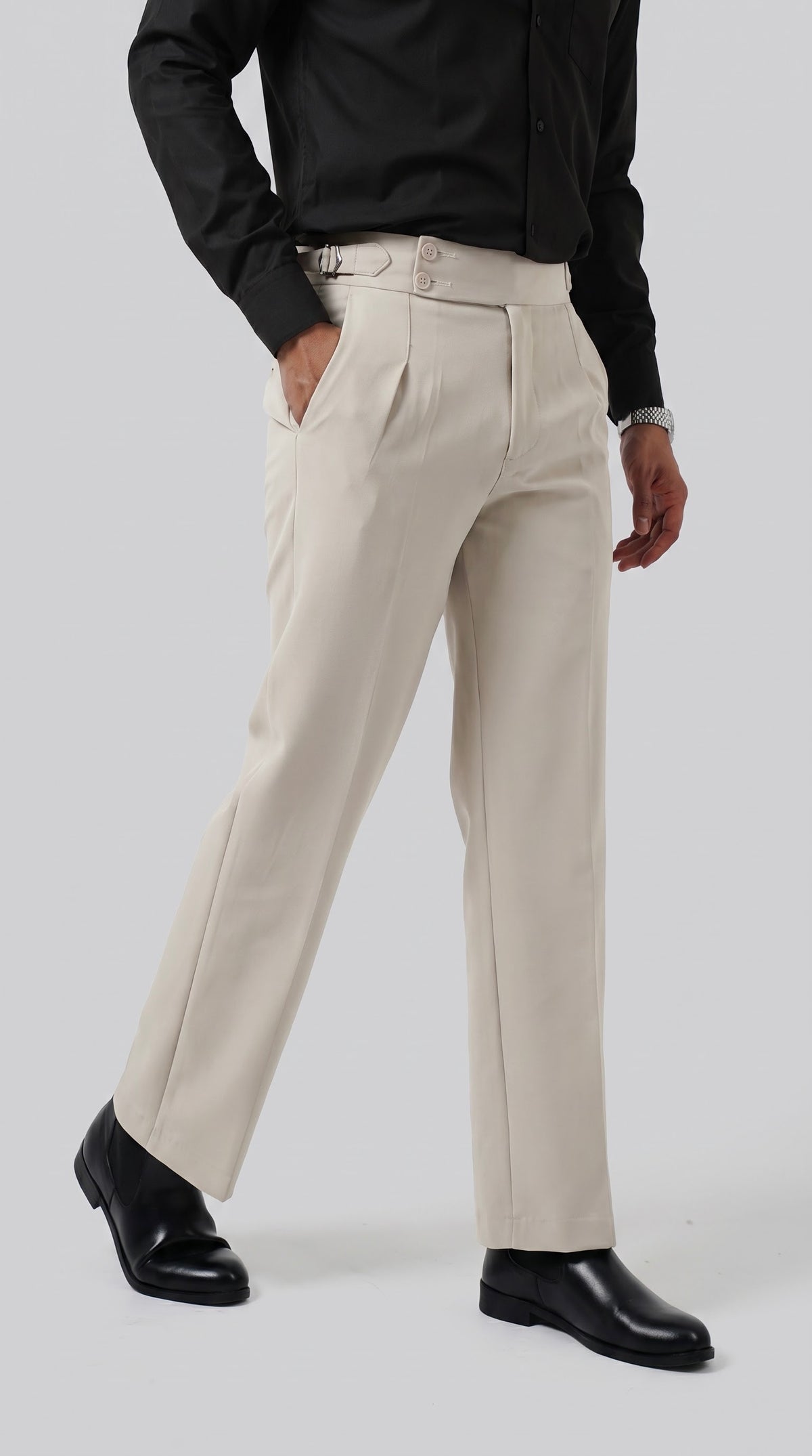 Pleated Ivory Gurkha Straight fit Trousers