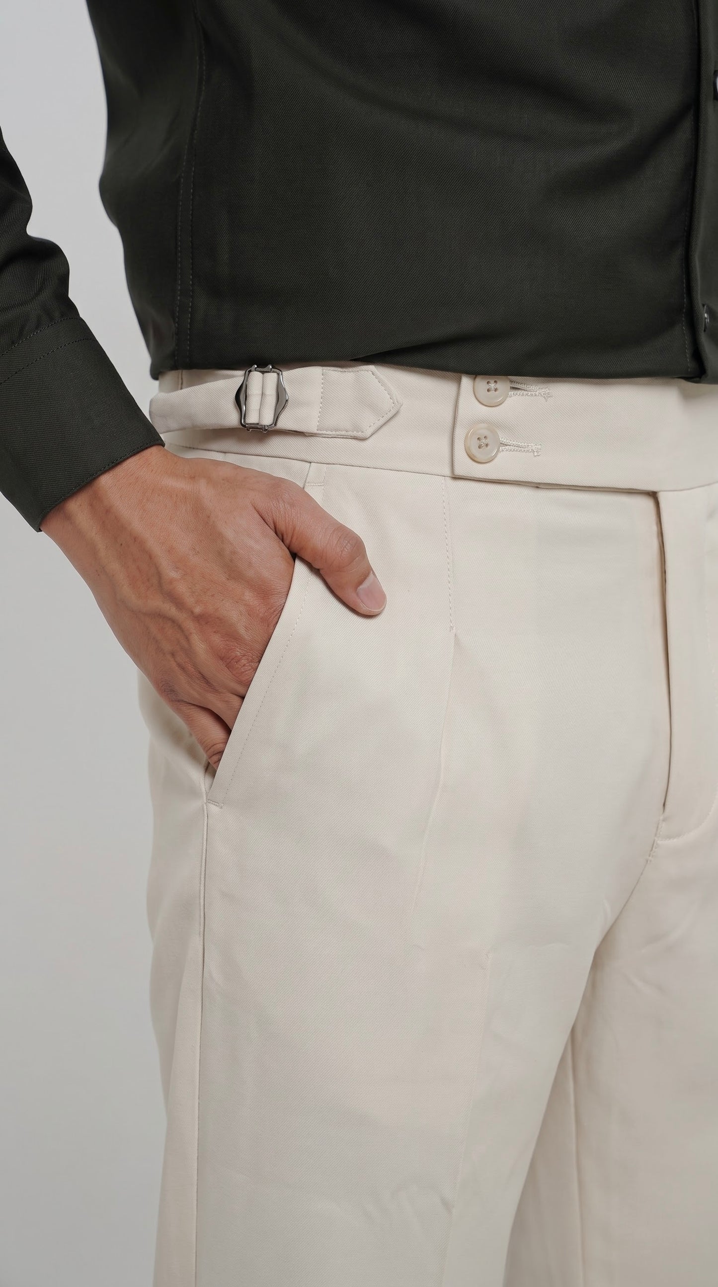 Pleated Ivory Gurkha Straight fit Trousers
