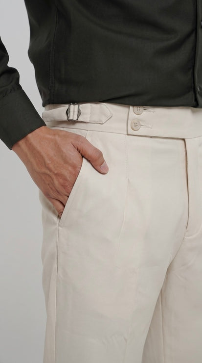 Pleated Ivory Gurkha Straight fit Trousers