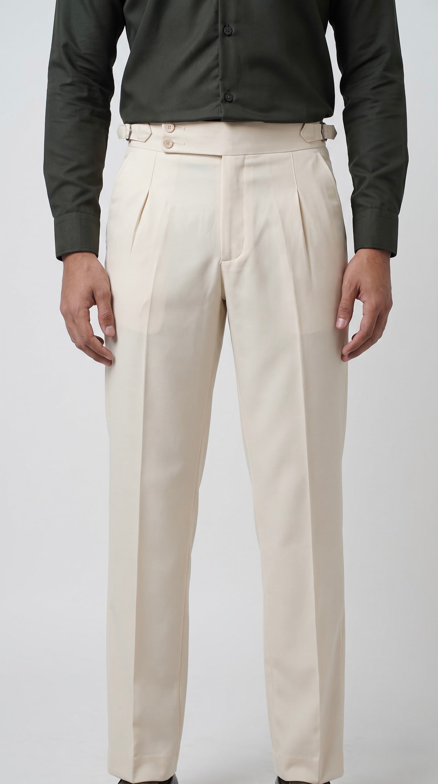 Pleated Ivory Gurkha Straight fit Trousers