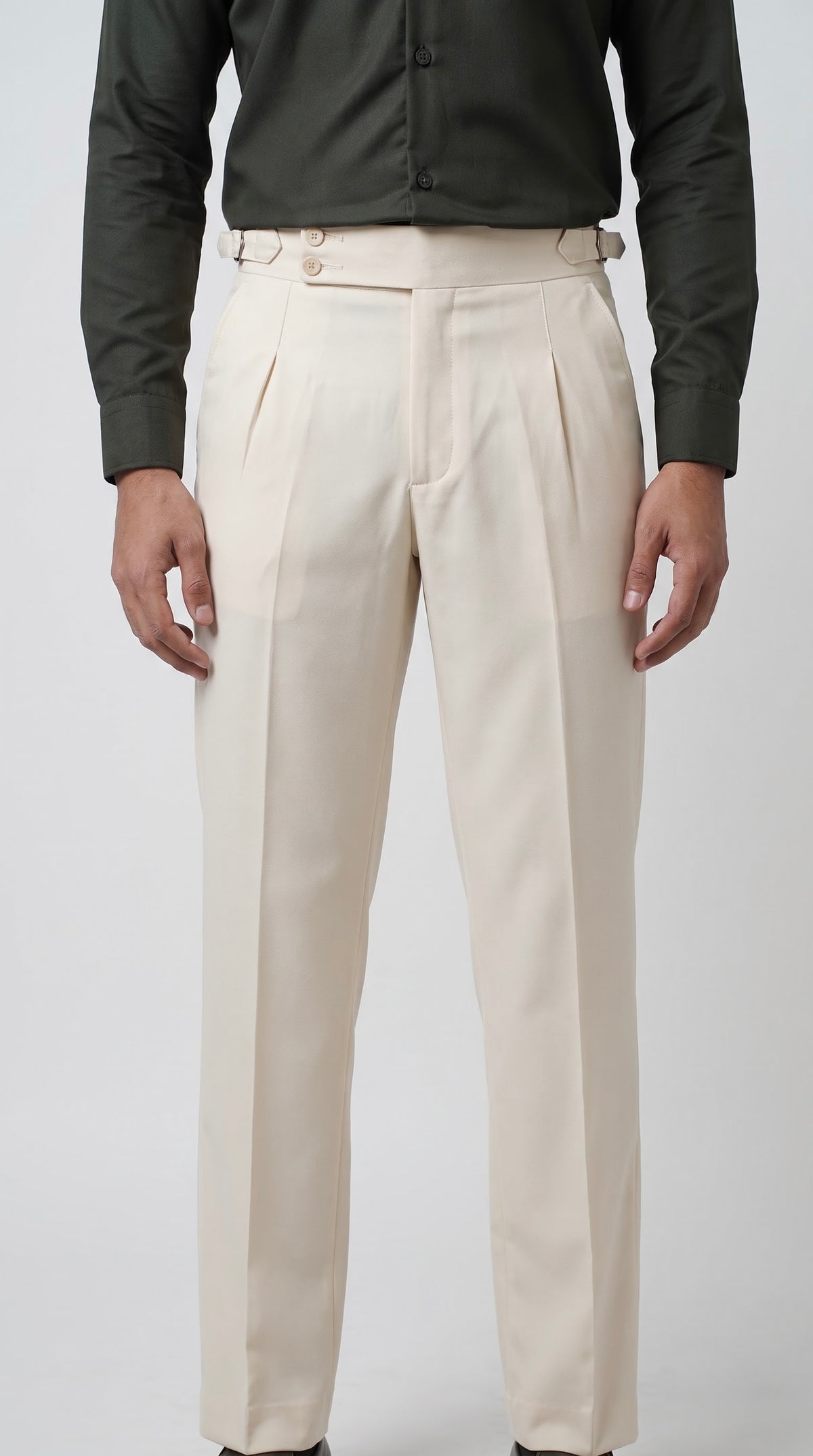 Pleated Ivory Gurkha Straight fit Trousers