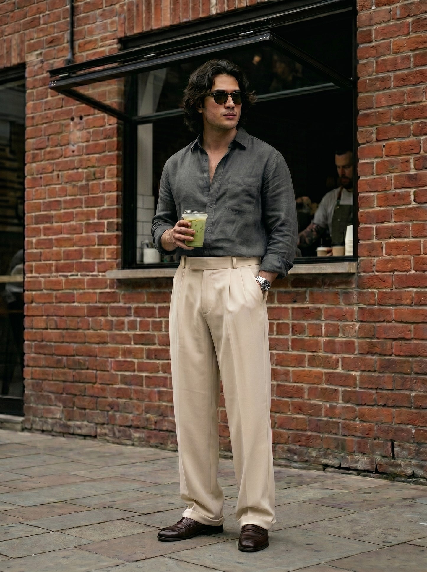Beige korean loose fit pants