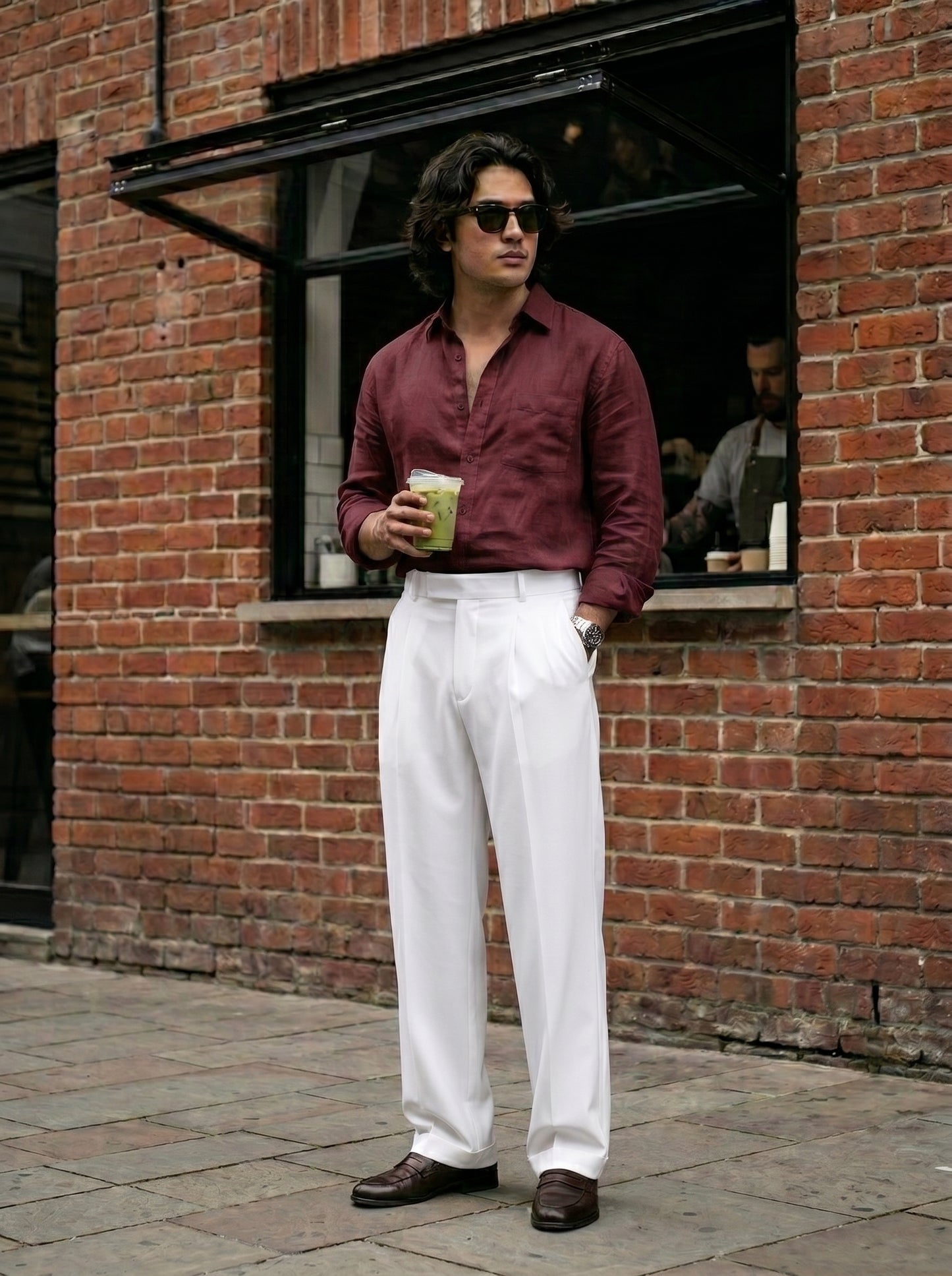 White korean loose fit  pants