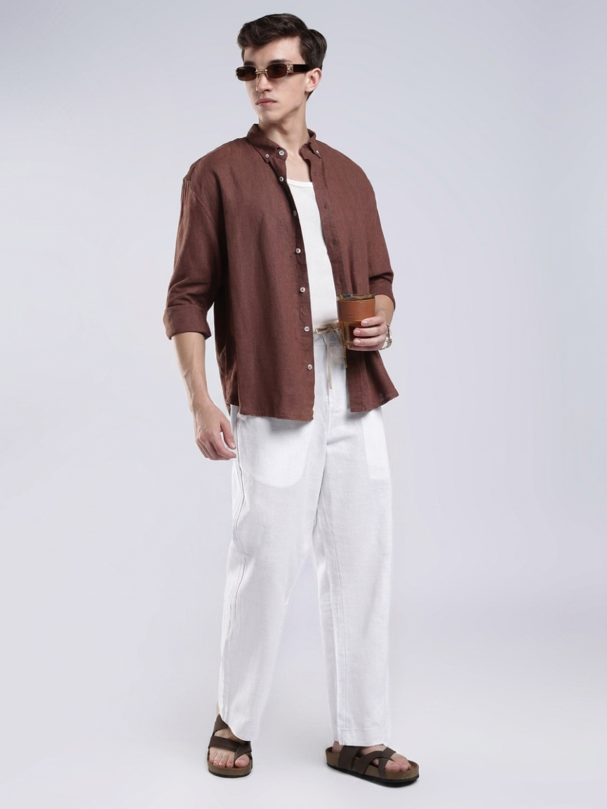Linen White Straight Fit Pants