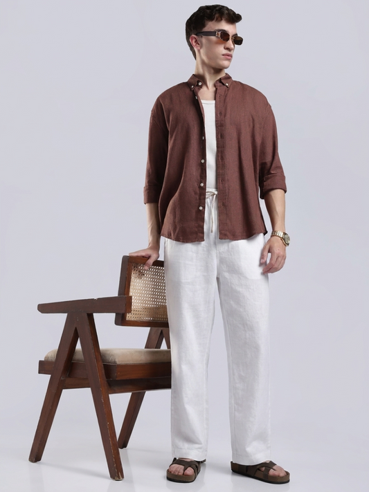 Linen White Straight Fit Pants