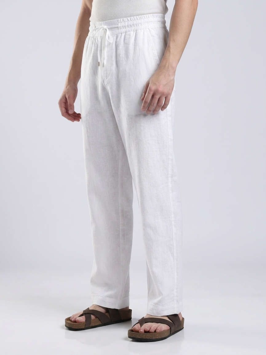 Linen White Straight Fit Pants