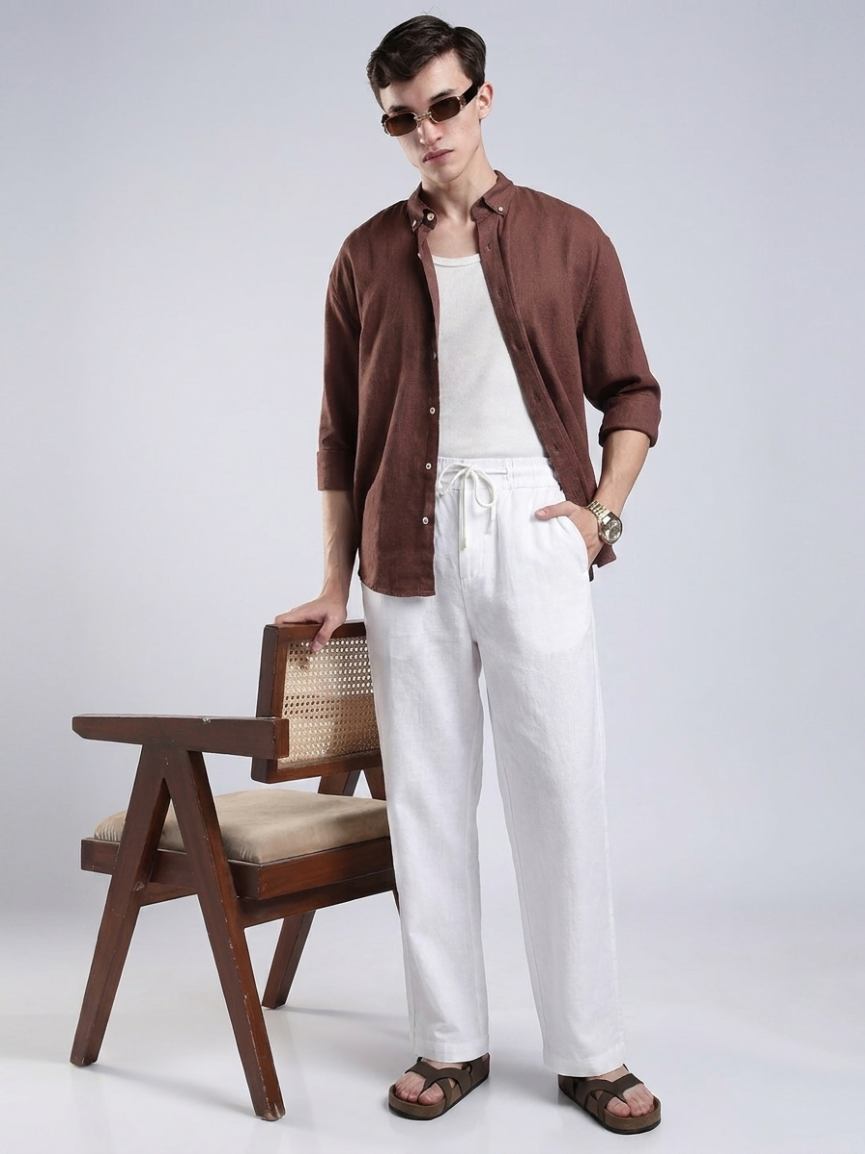 Linen White Straight Fit Pants
