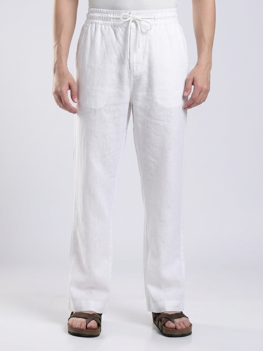 Linen White Straight Fit Pants