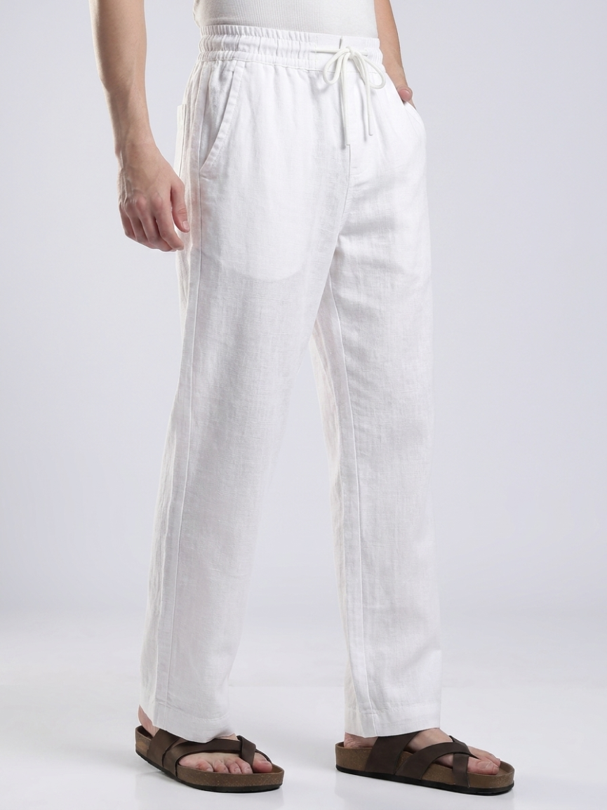Linen White Straight Fit Pants