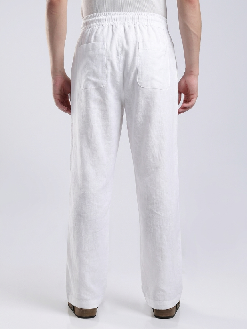 Linen White Straight Fit Pants