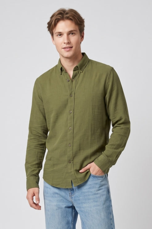 Sage Green Waffle Regular Fit Shirt