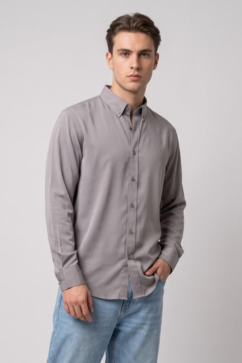 Light Grey Melange Regular Fit Shirt